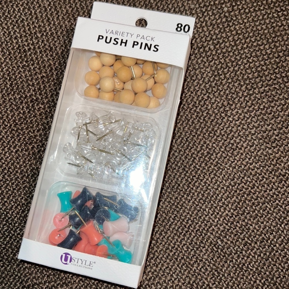 Variety Pack Push Pins Ustyle Collection 80 piece office supply package supplies